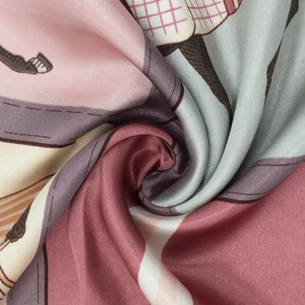 Equestrian Print Silk-Feel Head Scarf 35X35 - Picture 6 of 7